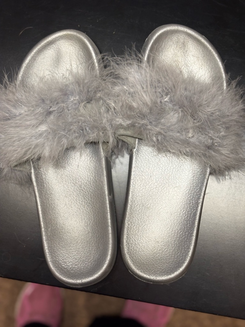 Target Silver Faux-Fur Slide Slippers